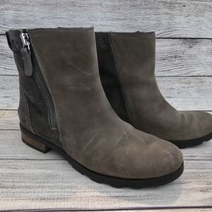Sorel Grey Suede Ankle Booties with Side Zip